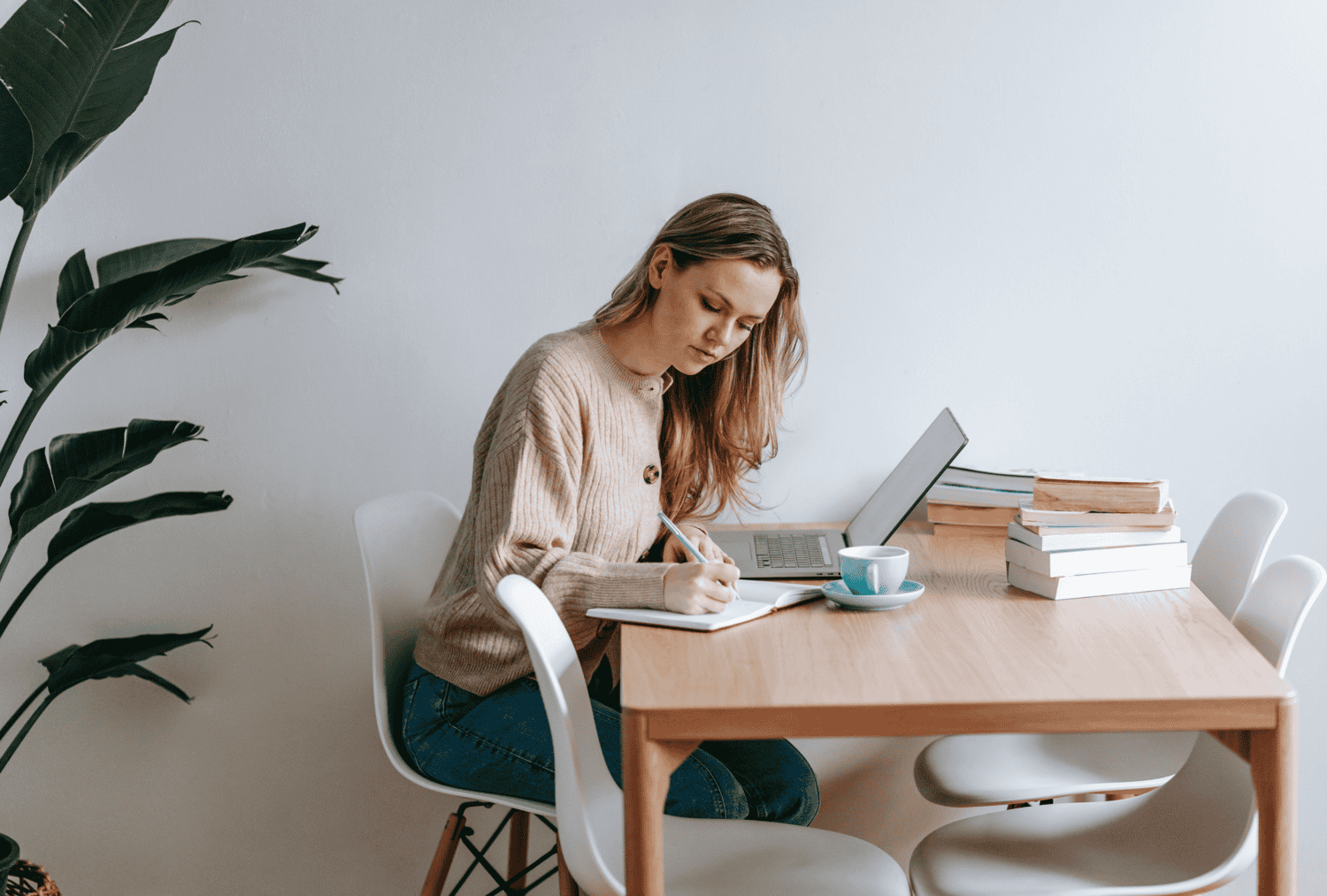 meditation-focus-mindfulness Woman sitting at her laptop focusing on her immediate big commitment to build confidence and achieve goals