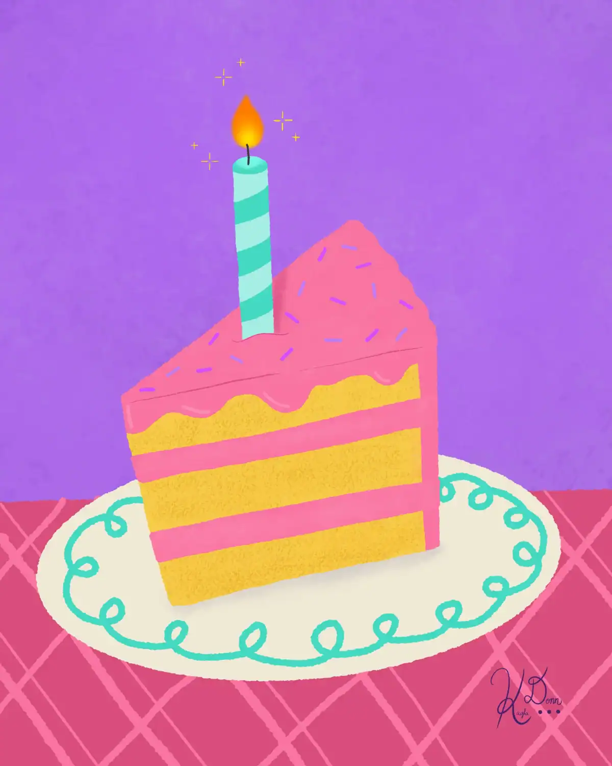 Illustration of a slice of birthday cake I draw to demonstrate turning 30