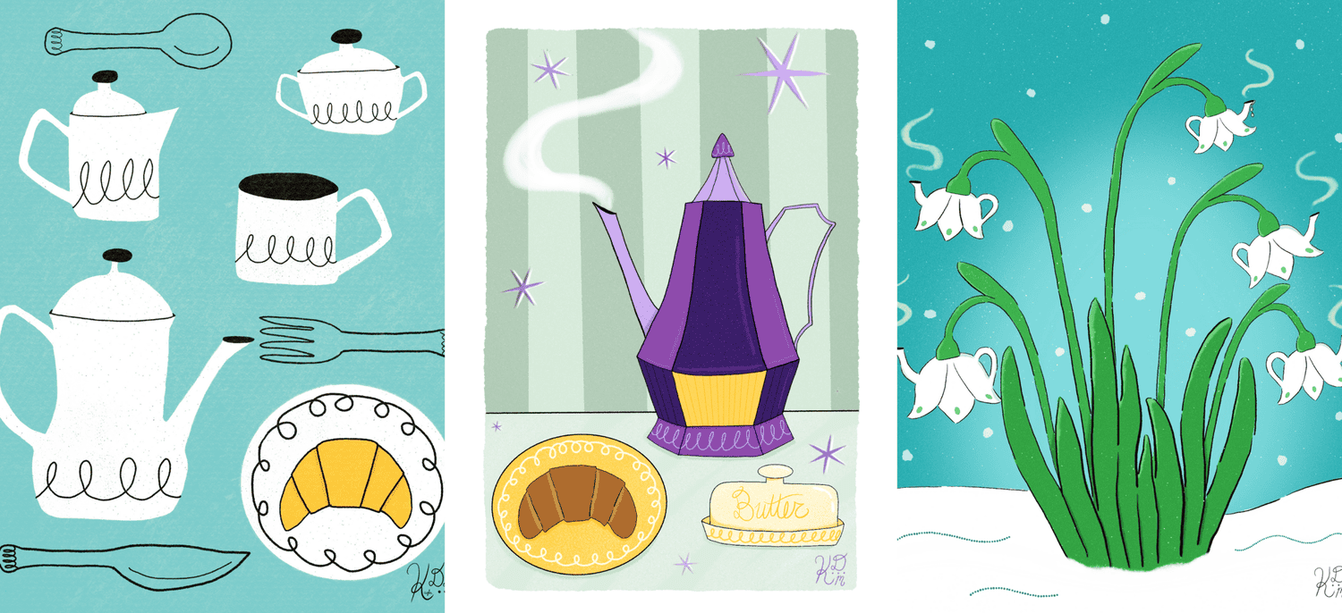 Different styles of teapot drawings